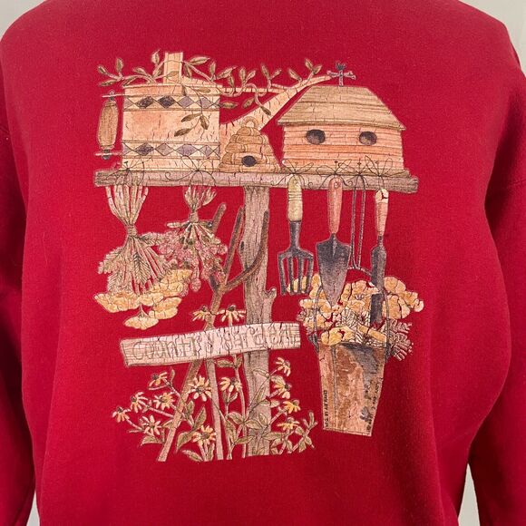 Crewneck Sweatshirt Womens Plus Size 18W 20W Red Graphic Grandma Cottage Garden - Picture 3 of 13